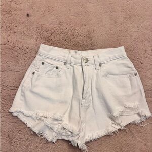 Superdown White Distressed Jean Shorts
